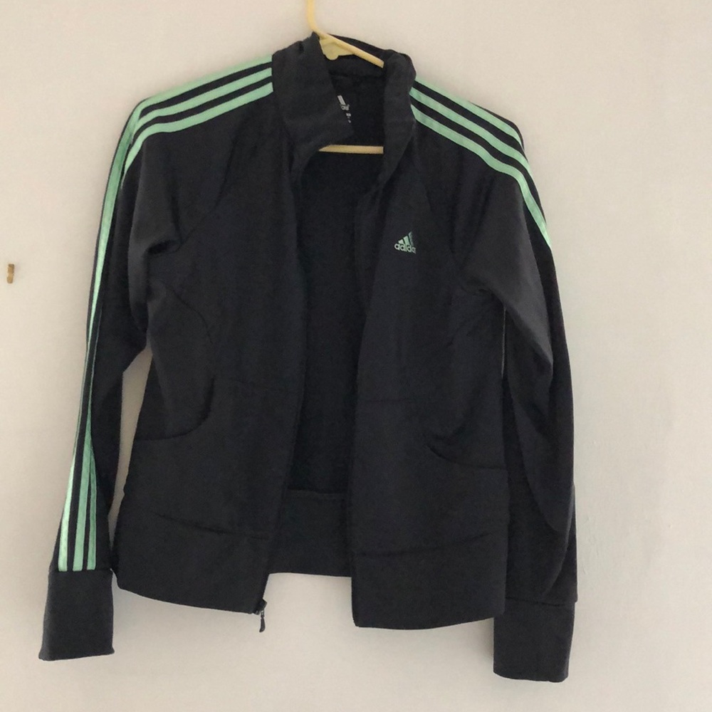 Adidas mint and black striped jacket